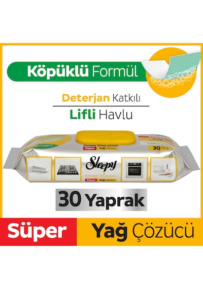 Sleepy Easy Clean Süper Yağ Çözücü Yüzey Temizlik Havlusu&Mendili 30 Yaprak