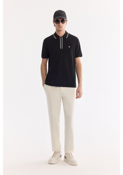 Avva Erkek Siyah Kıvrılmaz Polo Yaka Fermuarlı Bi-stretch İnterlok Regular Fit T-shirt A61y1003