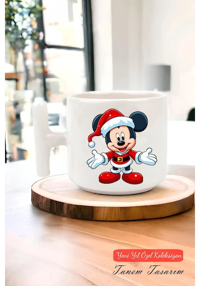 Yeni Yıl Yılbaşı Noel Tasarımlı T Kulp Seramik Kupa 81 Beyaz