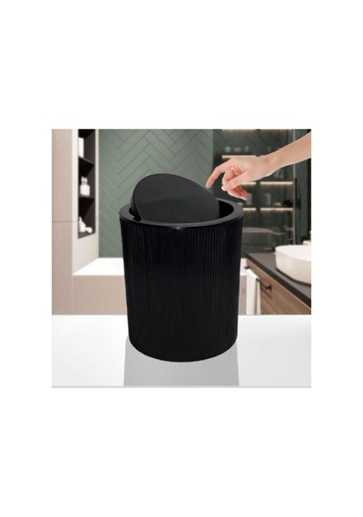 Yuvarlak Çizgi Model Plastik 6,5lt Çöp Kovası Koyu Gri Siyah