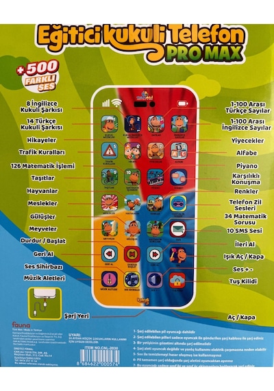 Eğitici Çok Özellikli Kukili Şarjlı Telefon 500 Farklı Sesli