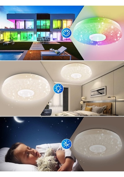 Hpytech Akıllı Tavan Aydınlatma Smart Life Rgb Led Lamba Bluetooth Müzik Uzaktan Kumanda Çok Renkli