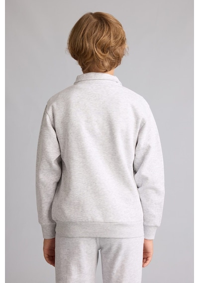 Defacto Regular Fit Yarım Fermuarlı Dik Yaka İçi Yumuşak Tüylü Yazı İşlemeli Sweatshirt Erkek Çocuk H9689a826wngr400 Gri-gr400