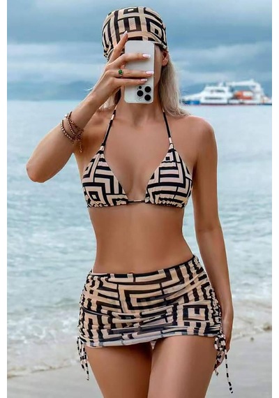 Wanda Üçlü Bikini Set - Bej-siyah Bej - Siyah