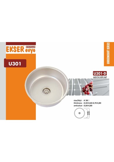 Ekosan K38 Yuvarlak Paslanmaz Eviye + Sifon