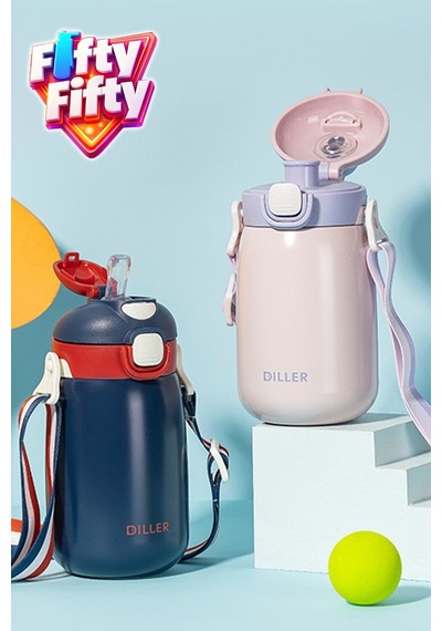 Dıller 420 Ml Pipetli/pipetsiz Tek Kapak Çift Kullanım Askılı Çelik Termos Su Matarası 6 Saat Sıcak/soğuk Pudra
