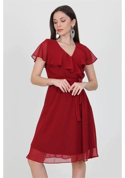 Dip Moda Kadın Şifon Mezuniyet Elbisesi Dpry8081 Bordo