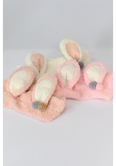 Toyaş Tavşan Kulaklı Peluş Bandana Makyaj Spa Saç Bandı Beyaz Çok Renkli