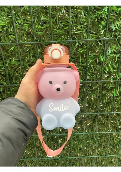 800 Ml Smile Ayıcık Model Su Matarası Su Şişesi Suluk Bpa İçermez Suluk Pembe Plastik Diğer