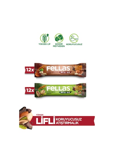 Meyve Bar 40 G Süper İkili Kutu - 24 Adet Karışık Kuruyemişli X 12 + Antep Fıstıklı X 12