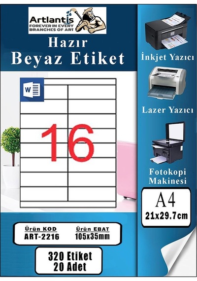 A4 Hazır Etiket 105x35 Mm 20 Sayfa 1 Paket 16 Lı Kendinden Yapışkanlı Fotokopi Lazer İnkjet Kağıdı Yazıcılar İçin Uyumlu