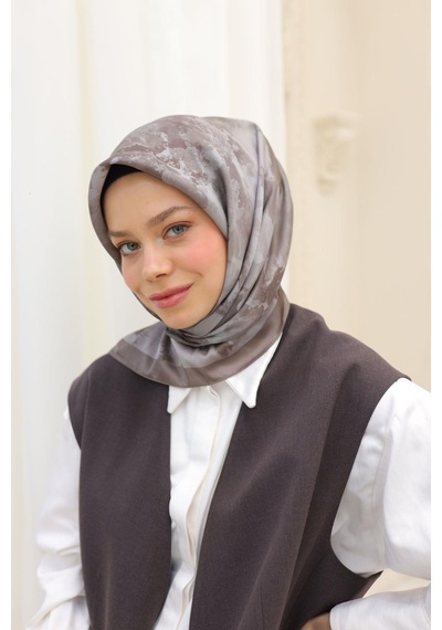 Silk Home Desenli Shiny Eşarp - 8647 - Koyu Vizon Koyu Vizon