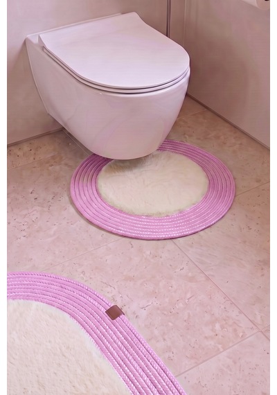 Banyo Paspası Takımı 60x100+60x60 Cm Düz Bej & Pembe
