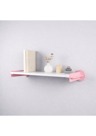 Basartstudio Dekoratif Modern Duvar Rafı - 3d Tasarım Kırmızı Destekli Kitaplık Ve Obje Rafı Pembe