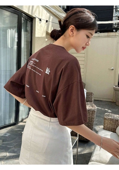 Flood Of Style Kadın Kahverengi Life Baskılı Oversize Bisiklet Yaka Tişört