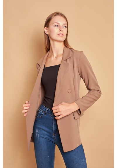 Kadın Düğme Detaylı Uzun Kol Şık Ofis Süs Cep Kapaklı Kumaş Blazer Ceket -açık Vizon A.vızon Kadın Düğme Detaylı Uzun Kol Şık Ofis Süs Cep Kapaklı Kumaş Blazer Ceket -açık Vizon A.vızon