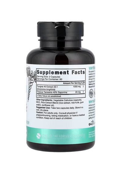 Nutri, 20:1 Extract Tongkat Ali Tribulus Eurycoma Longifolia 120 Vegan Capsules