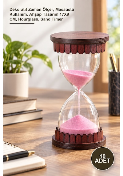 10 Adet Ahşap Kumsaati Dekoratif Zaman Ölçer, Masaüstü Kullanım, Ahşap Tasarım 17x9 Cm, Hourglass, Sand Timer Diğer