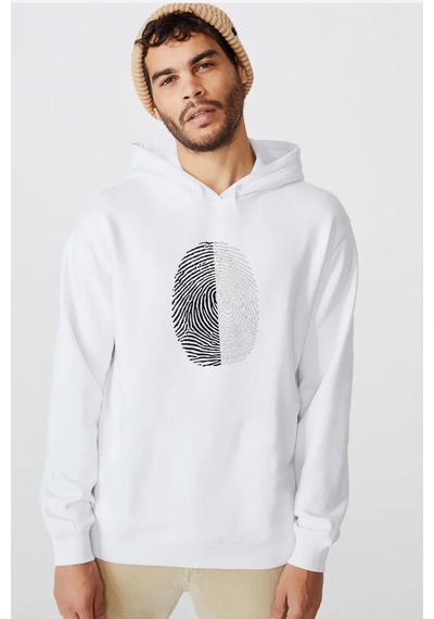 Siyah Beyaz Parmak İzi Beyaz Erkek 3ip Kapşonlu Sweatshirt 001
