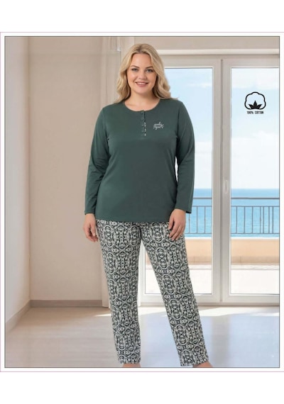 Melodi Kadın Büyük Beden %100 Pamuk Düğmeli Yaka Uzun Kollu Baharlık Pijama Takımı 17152 - 1 Adet Petrol Melodi Kadın Büyük Beden %100 Pamuk Düğmeli Yaka Uzun Kollu Baharlık Pijama Takımı 17152 - 1 Adet Petrol