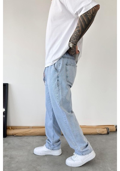 Buz Mavi Beli Lastikli Baggy Pantolon