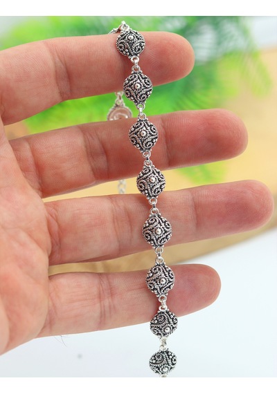 Yuvarlak Model Yöresel Hasır Motifli Gümüş Kadın Bileklik 201025255 Gümüş