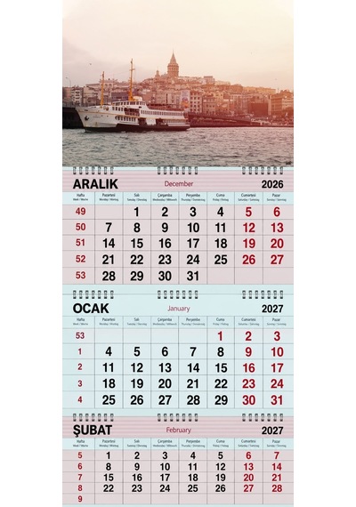 2027 Yılı Gemici Takvimi-galata Kulesi ,galata Köprüsü Ve Vapur