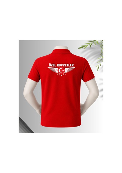 Dafri Özel Kuvvetler Baskılı Polo Yaka %100 Pamuklu T-shirt Kırmızı