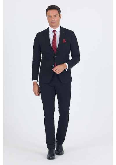 İmza Siyah Mono Yaka Yarım Astar 6 Drop Slim Fit Beli Lastikli Takım Elbise 1001250121 Siyah