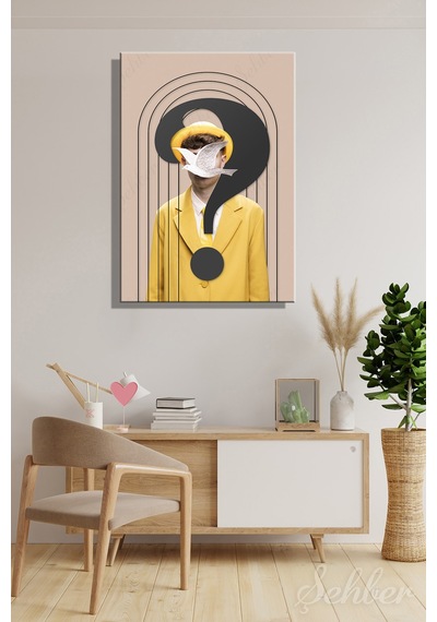 Dikeytekli Kanvas Tablo Modern Ev Kafe Ofis Pop Art Yüzünde Kuş Olan Adam 2200