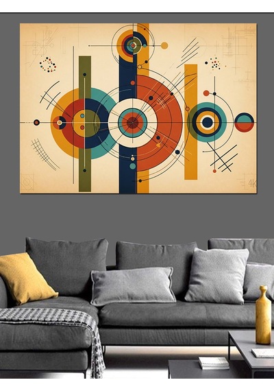 Geometrik Şekiller Ve Renkli Daireler Dekoratif Kanvas - Mdf Ahşap Tablo