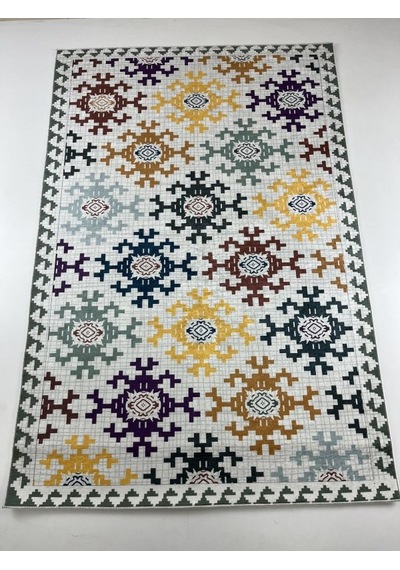 Kaymaz Tabanlı Yıkanabilir Dijital Baskı Çocuk Halısı Kilim Desen Çok Renkli