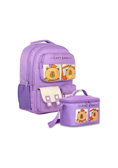 Capybara Kız Çocuk Çok Cepli Okul Çantası+beslenme Çantası Seti - Setcpb6215b Lila