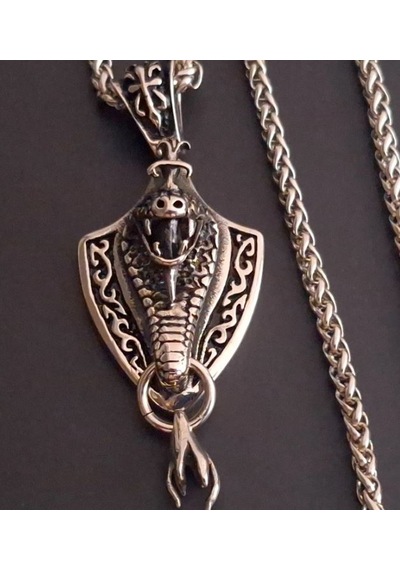 Üç Boyutlu Tasarım Gotik Tarz Kobra Yılan Kolye Gümüş