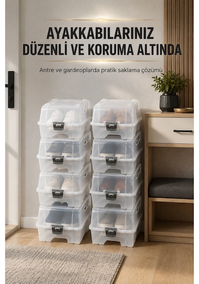 10 Adet Erkek Ayakkabı Kutusu Şeffaf Ayakkabı Saklama Kutusu Saydam