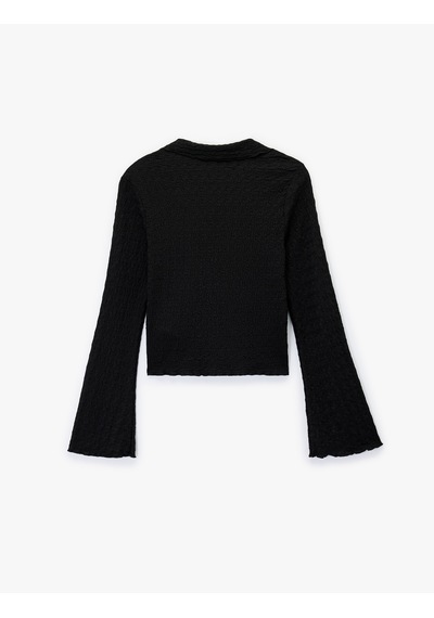 Koton Slim Fit Uzun Kollu Düğmeli Dokulu Klasik Yaka Bluz Siyah 6sal10137ık Siyah