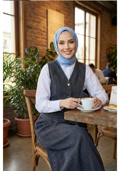 Hb Harma Time Butik Kadın Düğmeli Ve Cepli Kot Siyah Tunik Etek İkili Takım