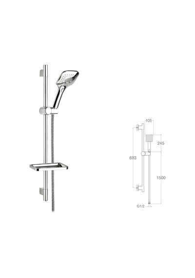 Mistillo Sürgülü Duş Seti + Ø22mm Krom Kaplı + 3 Fonksiyonlu Diğer
