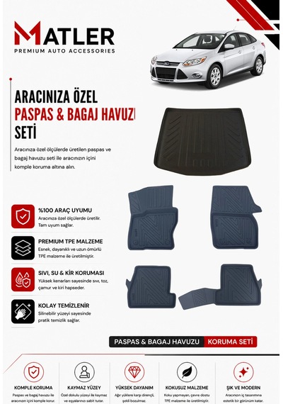 Ford Focus 2012 Model 4d Ekstra Havuzlu Paspas Ve Bagaj Havuzu Set