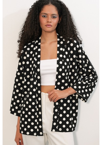 Bigdart Kadın Örme Puantiyeli Kimono 5996 - Siyah