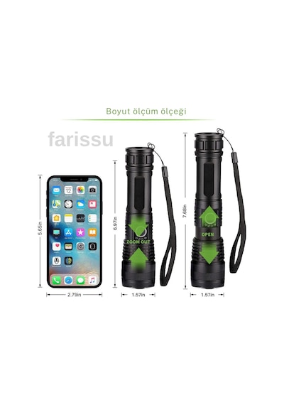 Süper Parlak Ve Suya Dayanıklı Small Sun Sm-771 El Feneri - 700 Metre Menzil Siyah
