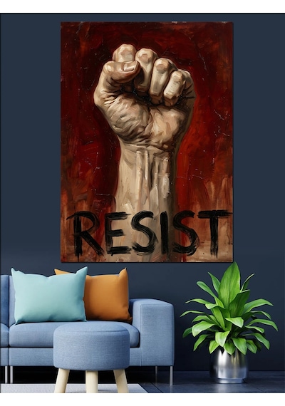 Resıst Yumruk Protesto Poster Dekoratif Kanvas - Mdf Ahşap Tablo