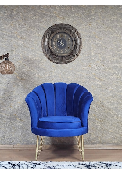 Zafir Tekli İstiridye Gold Kaplama Telli Ayak Çay Seti Koltuk Tekli Berjer , Balkon, Salon, Ofis Mavi
