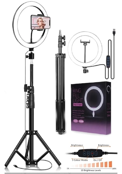 3 Renk Işıklı Tripod Tiktok Selfie Lambası Makyaj Işığı 210 Cm