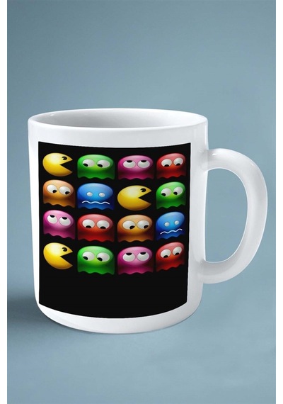 Pacman Oyun Baskılı Kupa Bardak Çift Taraflı Kişiye Özel Model 9 Çok Renkli