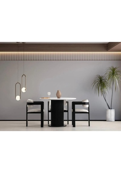Avvio Bella Bohem Lake Mdf Ayak 4'lü Tokyo Sandalye 90x90 Masa Sandalye Takımı Beyaz