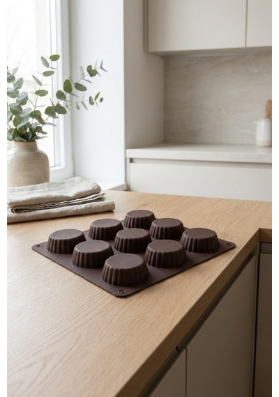 Silikon Tartolet Kek Kalıbı 9 Gözlü 24,5 X 24,5 Cm Mini Tart & Tatlı Kalıbı Silikon Gri Diğer