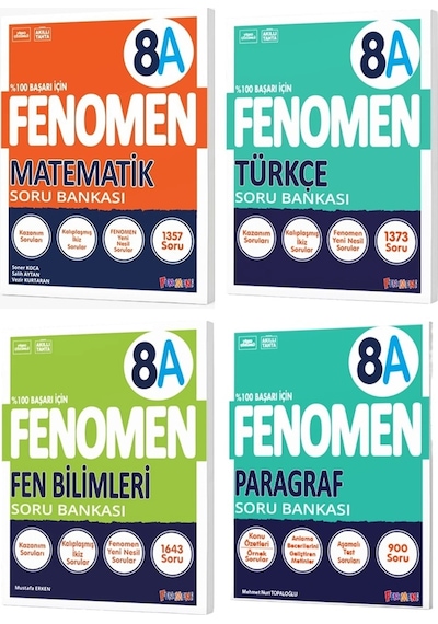 Fenomen Okul 2025 8. Sınıf Matematik + Türkçe + Fen + Paragraf A Serisi Soru Bankası Seti 4 Kitap