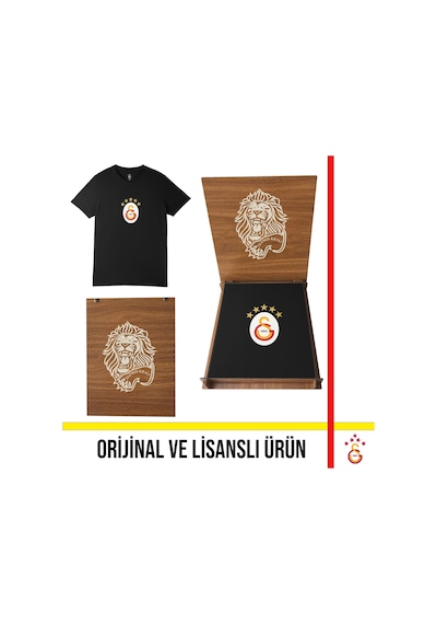 Galatasaray Lisanslı 5 Yıldız Büyük Logolu Siyah T-shirt Aslan Ahşap Kutulu E251402