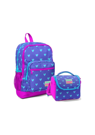 Coral High Pembe Lavanta Kalp Kız Çocuk İlköğretim Okul Sırt Çantası Ve Beslenme Çanta Seti
